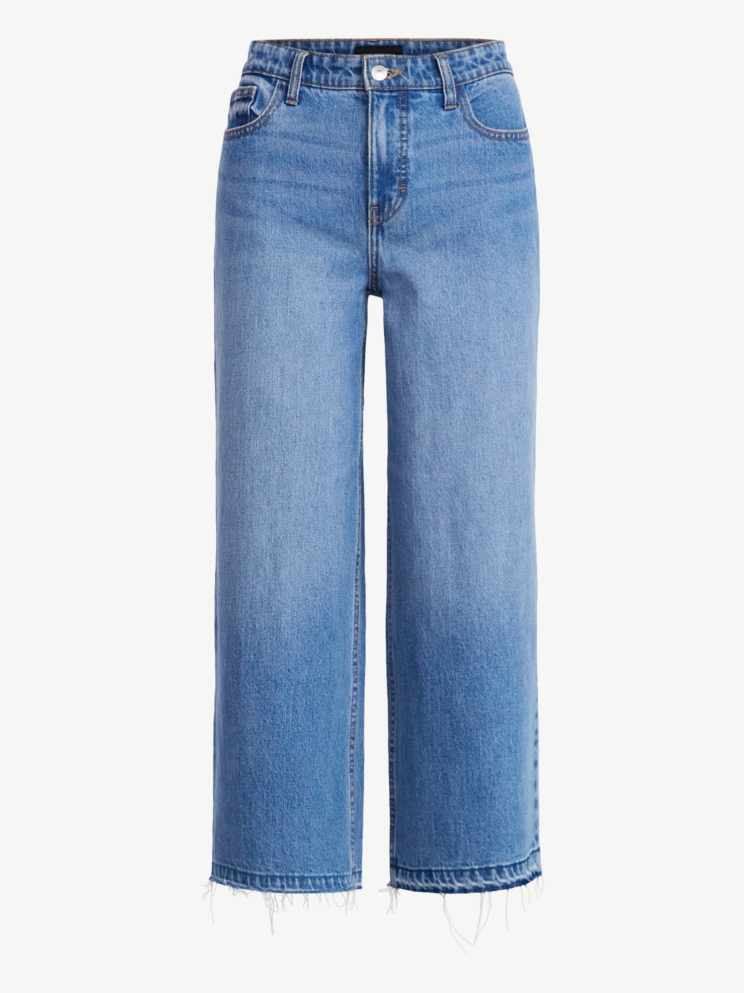 Free Assembly Women's Midrise Wide Leg Release Hem Jeans, 24" Inseam, Sizes 0-20