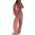 thumbnail image 1 of Pijamas de rayas for mujer, conjuntos de 2 piezas, camisetas de manga larga, pantalones anchos con cordón, conjuntos a juego, conjuntos de estar en casa, 1 of 7