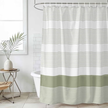 Sage Green Stripe Waterproof Fabric Shower Curtain,Modern Rustic ...