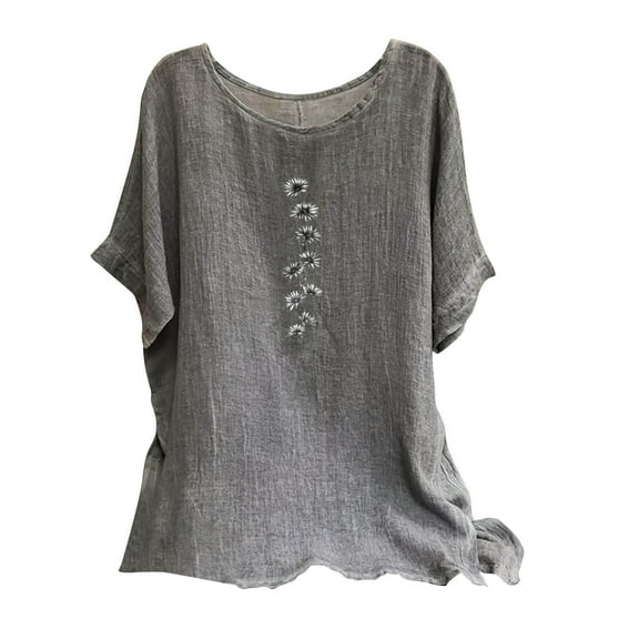 Tops for Women Trendy Plus Size, Dressy Tank Tops for Women Cotton Linen Gauze Shirts Short Sleeve Summer Tunic Top Loose Fit Lightweight Casual Blouses