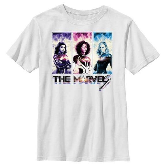 Boy's The Marvels Hero Portraits  Graphic Tee White Medium