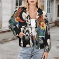 thumbnail image 3 of Jackets for Women Winter Coat Jackets Flannel Stand Collar Jacket(Skeleton with Flowers, Geometric Background Design,Size:S-4XL), 3 of 7