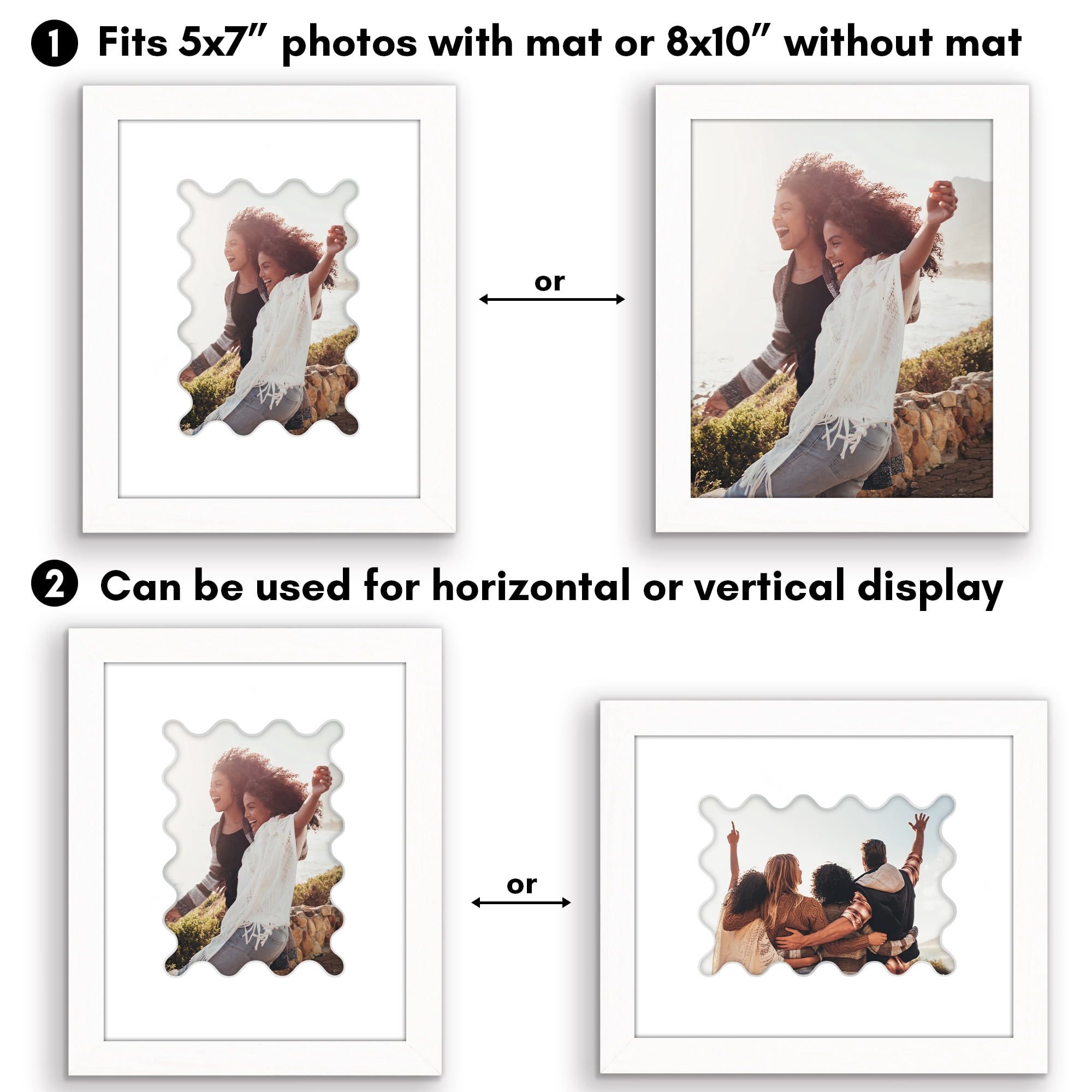Americanflat 8x10 Picture Frame with Wavy Mat Shatter-Resistant Glass elevate cherished photos - White