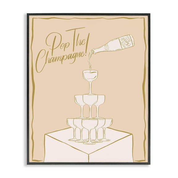 Stupell Industries Pop The Champagne Phrase Food & Beverage Painting Black Framed Art Print Wall Art, 11 x 14