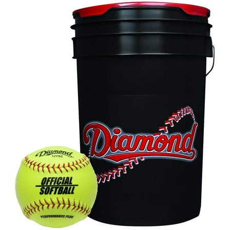 Diamond Sports 6-Gallon Black Ball Bucket with 18 12YSC 12-inch Yellow Softballs