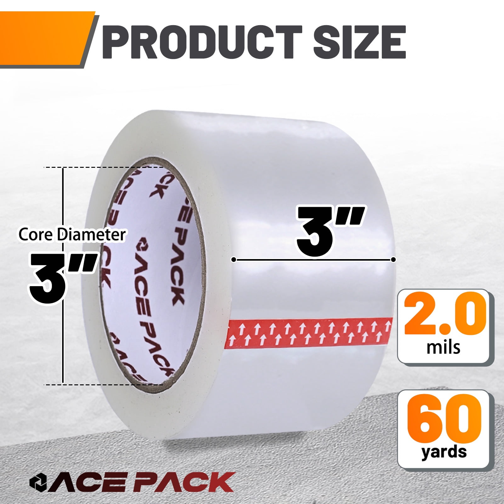 Ace Pack 3" Wide x 60 Yards Per Roll, 2.0 Mil Thick Heavy Duty Clear Packing Tape Sealing Tape Shipping Tape 12 Rolls