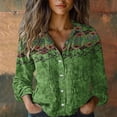 thumbnail image 2 of Womens Tops Fashion Print Long Sleeve Cotton Button Shirt Spring Summer Shirts for Women Green M, 2 of 7