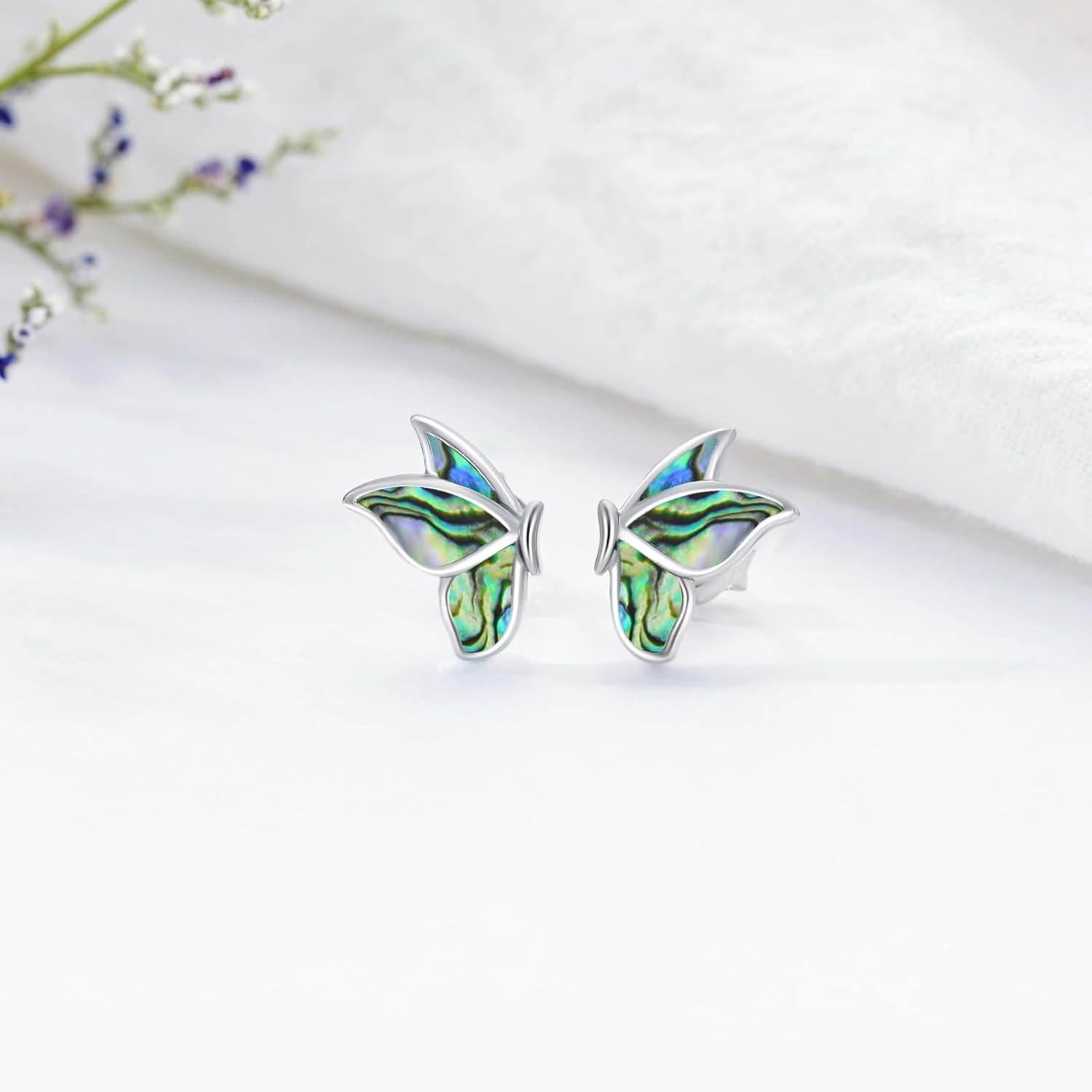 Dorunmo Black Butterfly Wings Earrings 925 Sterling Silver White Opal Stud Earrings Butterfly Jewelry Gifts for Women