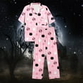 thumbnail image 6 of HOWPAY Halloween Pajamas Women Set Ghost Pumpkin Print Short Sleeve Button down Shirts and Pants Comfort Lounge Set 2 Piece Classic Soft Loungewear Pjs Set Pink XL, 6 of 7
