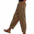 thumbnail image 4 of JUUNthy Womens Cropped Pants, Side Buttons with Pockets Straight Leg Spring Summer Trendy Casual Pants Black 3XL, 4 of 10
