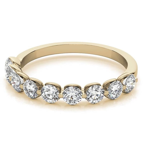 Solitaire Brilliance 9-Stone 3mm Round Lab Grown Diamond Stackable Band, Shared Prong Wedding Ring Solid 10K Yellow Gold, Ring Size 4