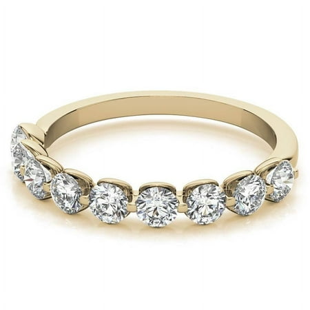 Solitaire Brilliance 9-Stone 3mm Round Lab Grown Diamond Stackable Band, Shared Prong Wedding Ring Solid 10K Yellow Gold, Ring Size 4