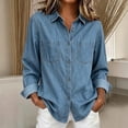 thumbnail image 2 of WULMLEO Women's Classic Dual Pocket Roll Tab Sleeve Denim Button Down Shirt, Relaxed Loose Fit Lightweight Chambray Casual Layering Tops Royal Blue XL, 2 of 5