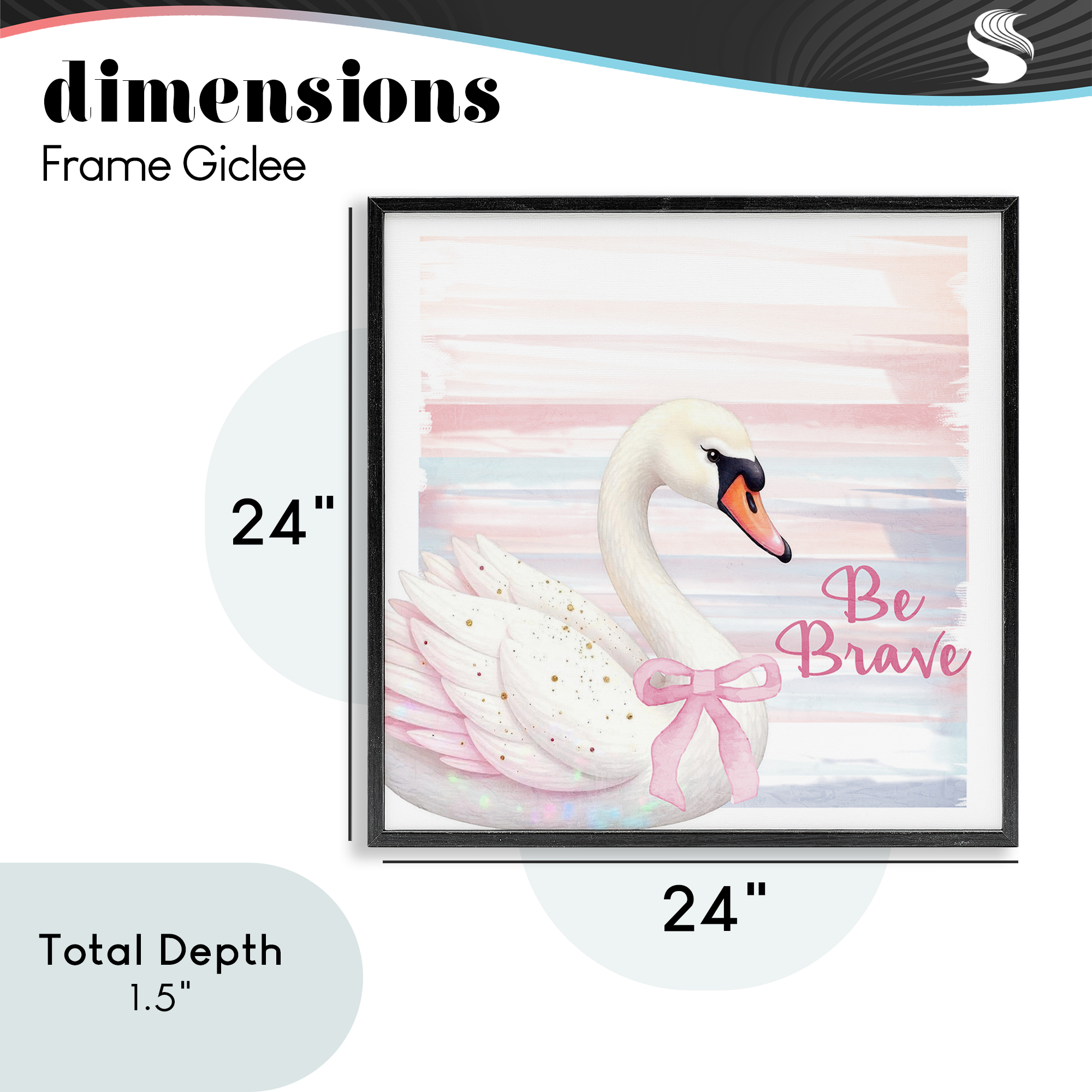 Be Brave Pastel Swan Black Framed Giclee Art, design by Kim Allen
