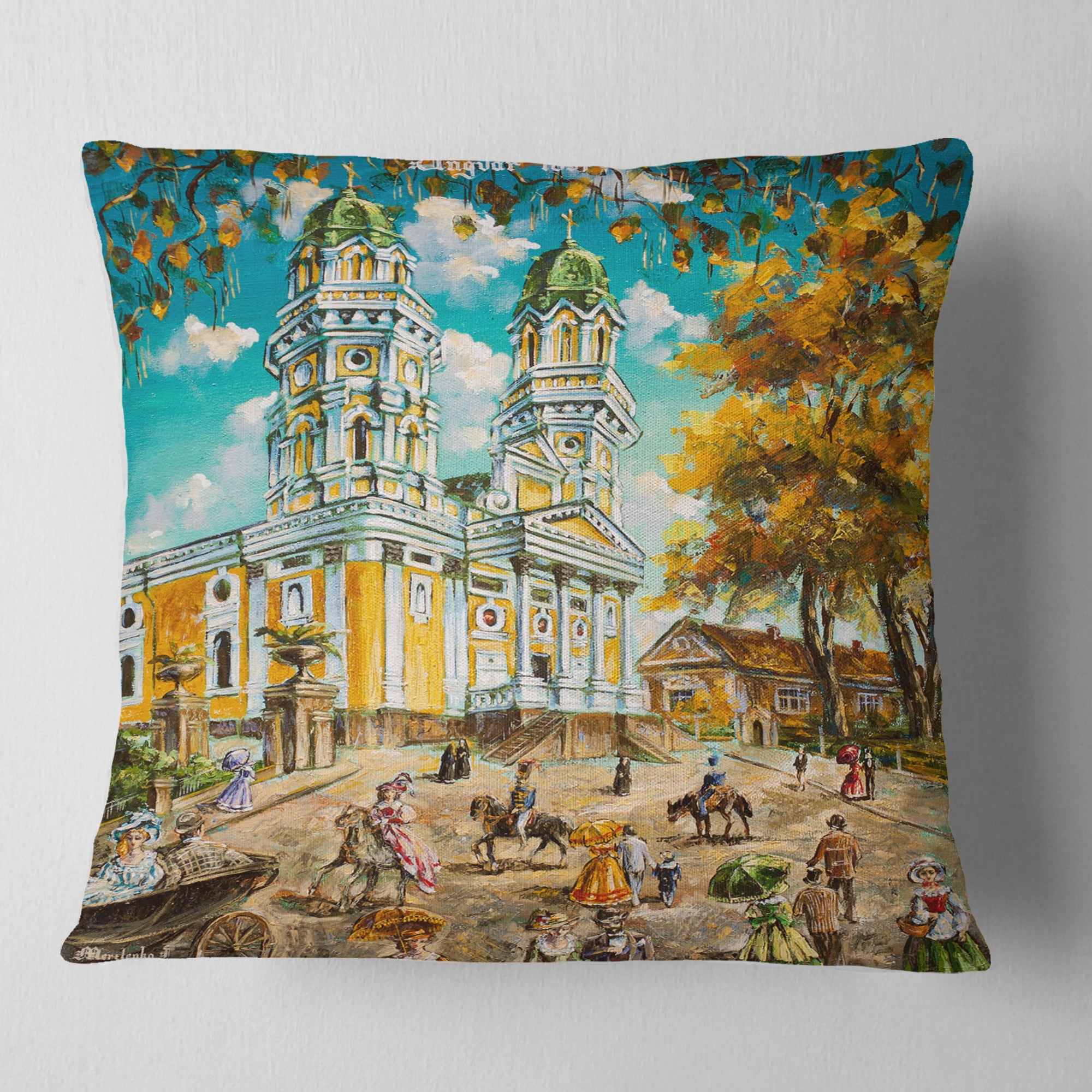 Designart Old Church - Landscape Printed Throw Pillow - 18x18