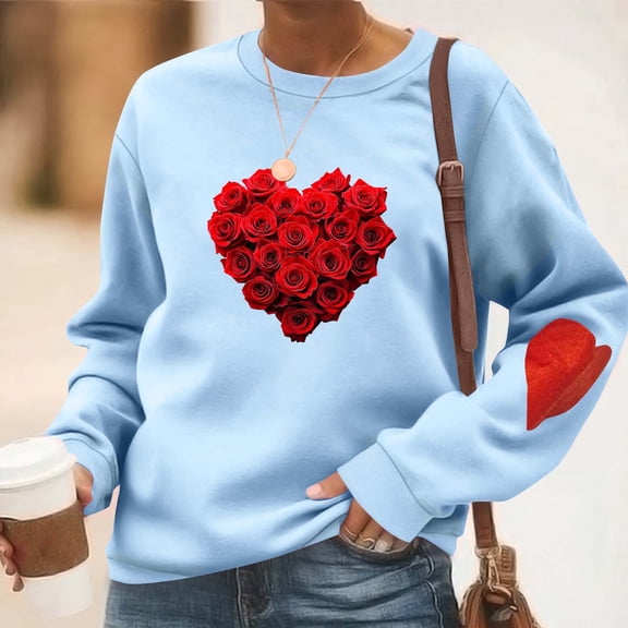 Hxlamzoo Womens Sweatshirt Cute Valentines Love Heart Printed Graphic Crewneck Pullover Casual Long Sleeve Tops