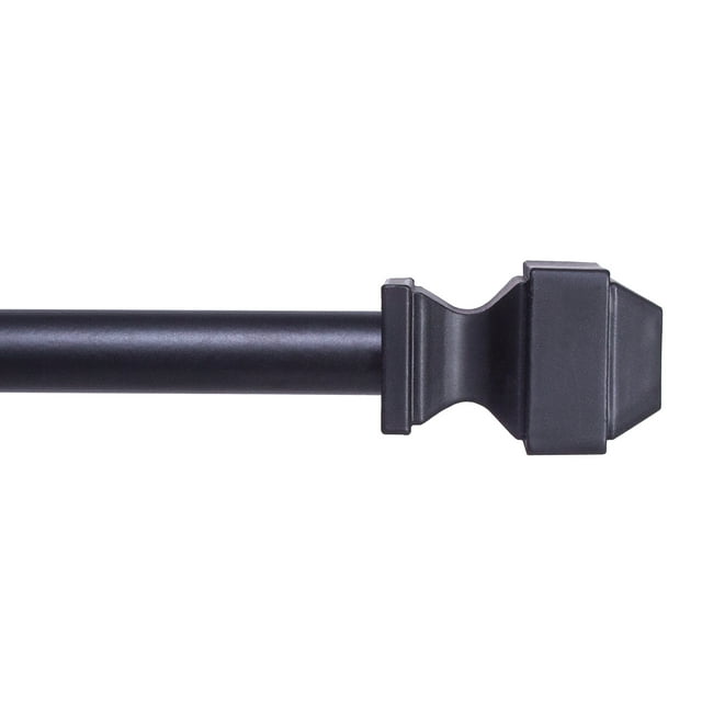 black metal curtain rod with decorative square finial end