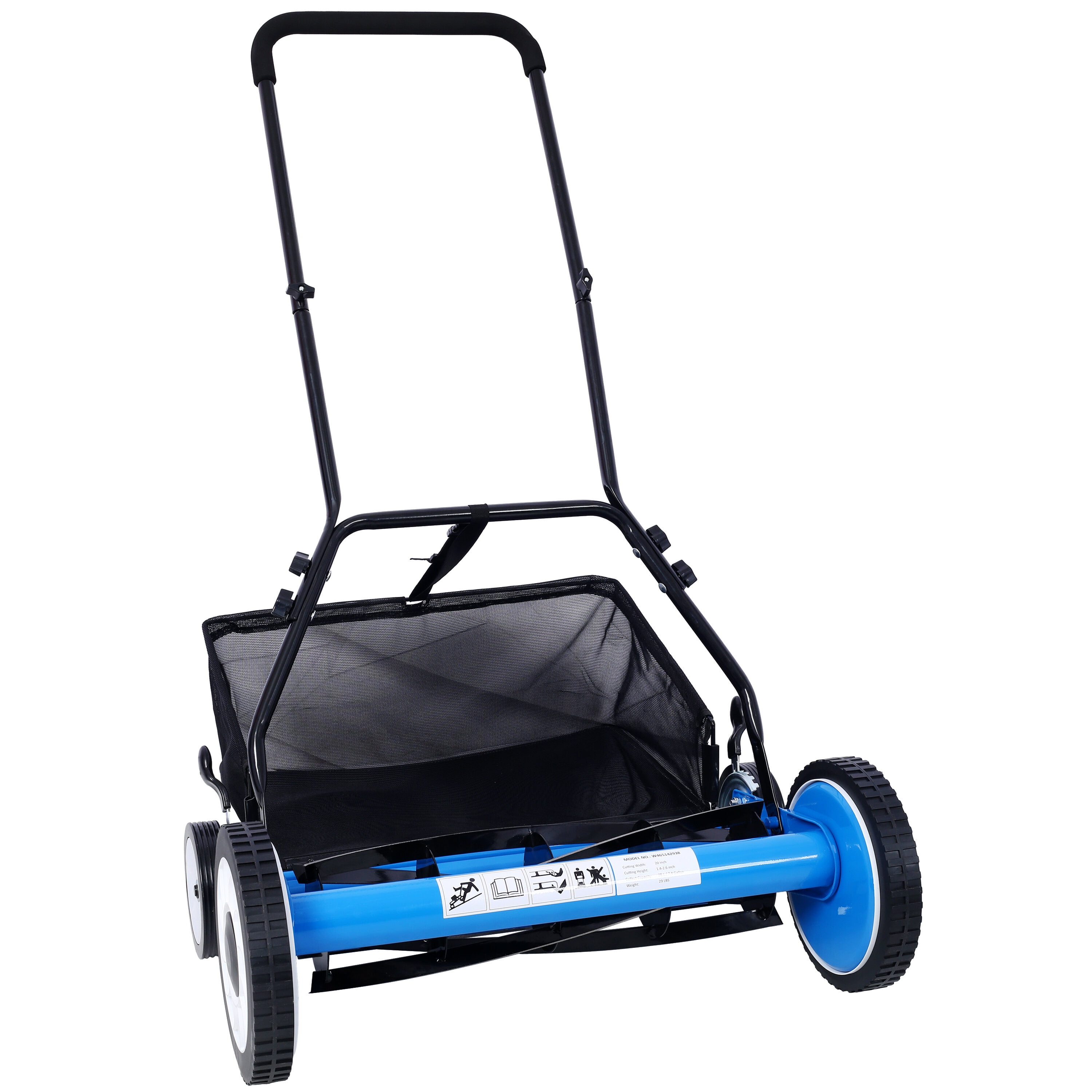 , 16-Inch 5-Blade Push Reel Lawn Mower with Grass Catcher, 4 WHEELS BLUE COLOR, Blue ,Steel ,
