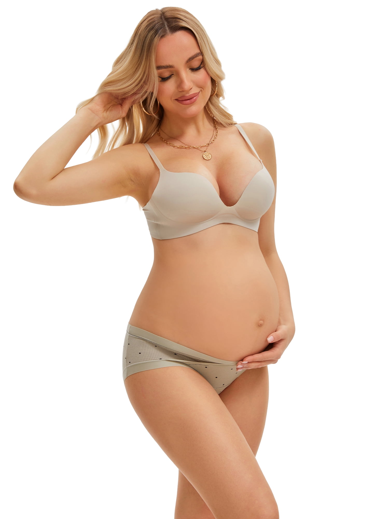 DARING DIVA Women's Low Rise Pregnancy Briefs V-Cut Waist Belly Support Underwear M Khaki