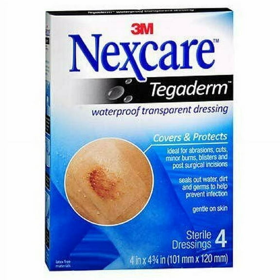 Nexcare Tegaderm Transparent Dressings 4 Inches X 4-3/4 Inches 4 Each (Pack of 6)