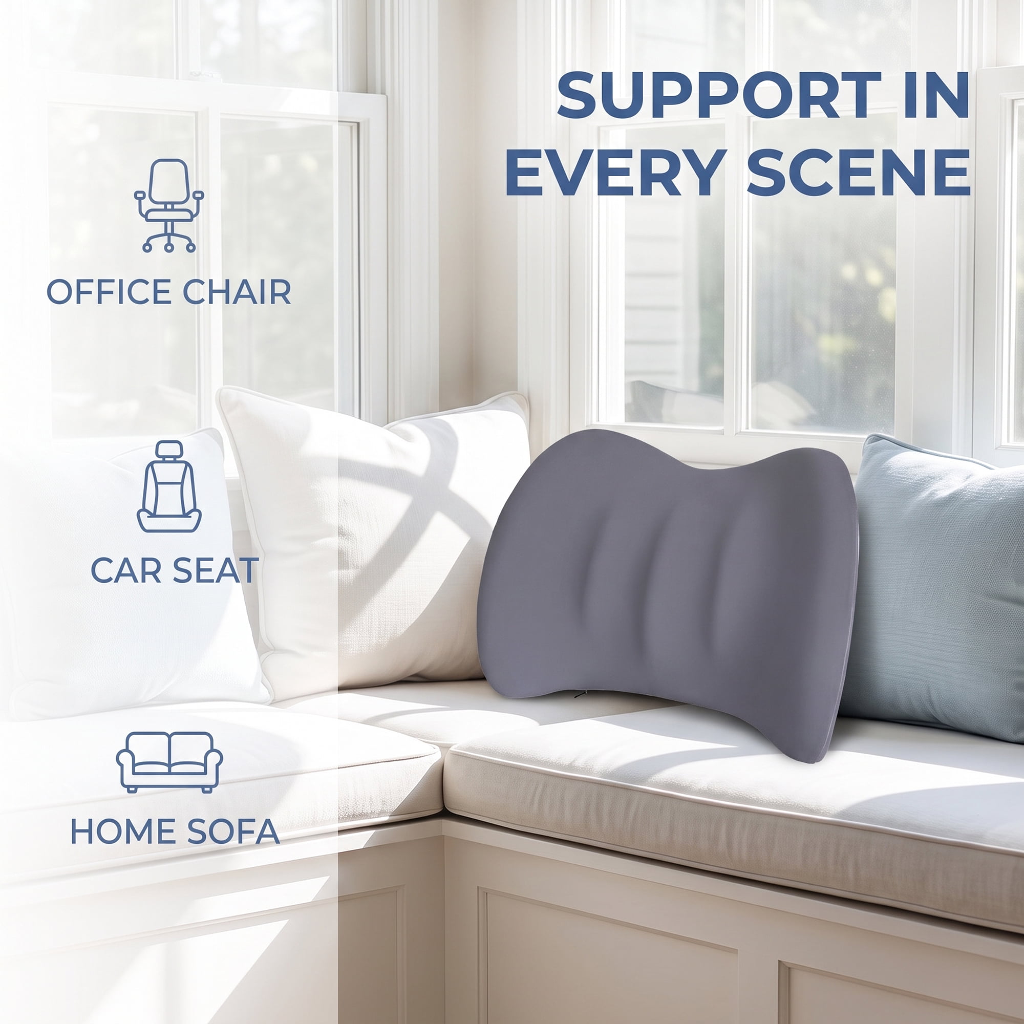 Unique Bargains Lumbar Support Pillow Memory Foam Back Support Gray 16.5" x 3.9" x 12.2"