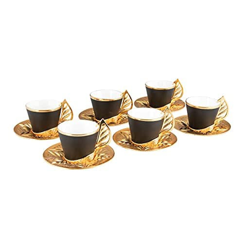 adulte homme cadeau de mariage – Blanc/argenté LaModaHome Lot de 6 tasses à café à expresso avec soucoupe et couvercle en porcelaine turc pour femme grec arabe 