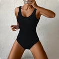 thumbnail image 3 of Women One Piece Swimsuit Solid Ribbed Monokini Swimwear Scoop Neck Low Back Bathing Suit Black L, 3 of 6
