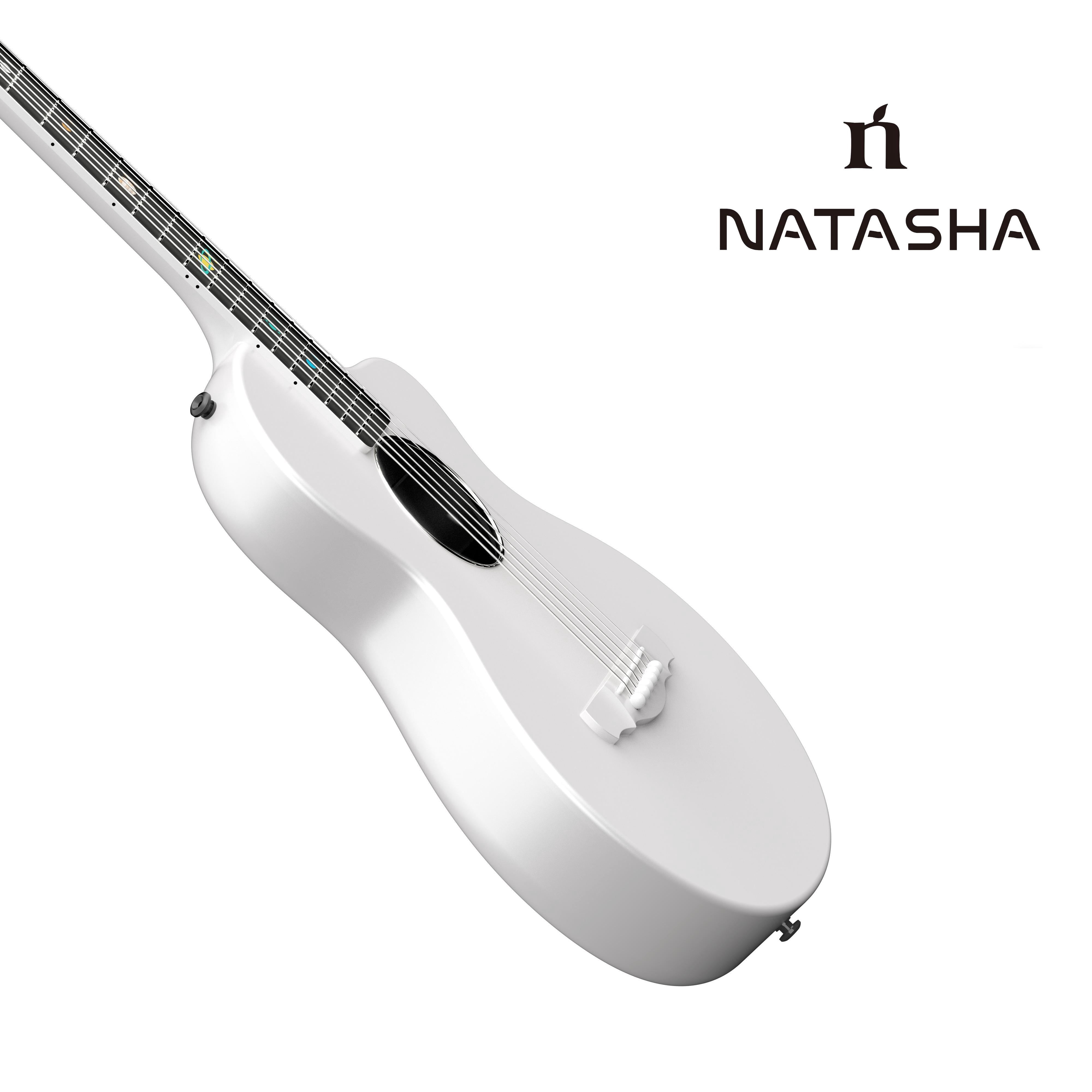 Natasha Solar System Asteroid Carbon Fiber White 38-inch Folk Guitar. Premium guitar case and fretboard cleaning cloth.