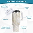 thumbnail image 3 of Gobelet de 40 oz avec Poignée, Couvercle et Paille, Gobelet d'Eau Isolé, Tasse d'Eau en Acier Inoxydable, Tasse Bouteille Réutilisable, Compatible avec Porte-Gobelet, Marbre Gris Pâle, 3 of 6