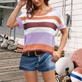 thumbnail image 5 of LYXSSBYX Blouses for Women Short Sleeve Women's Casual Solid Color Knitted Short-Sleeved Crew-Neck Top, 5 of 5