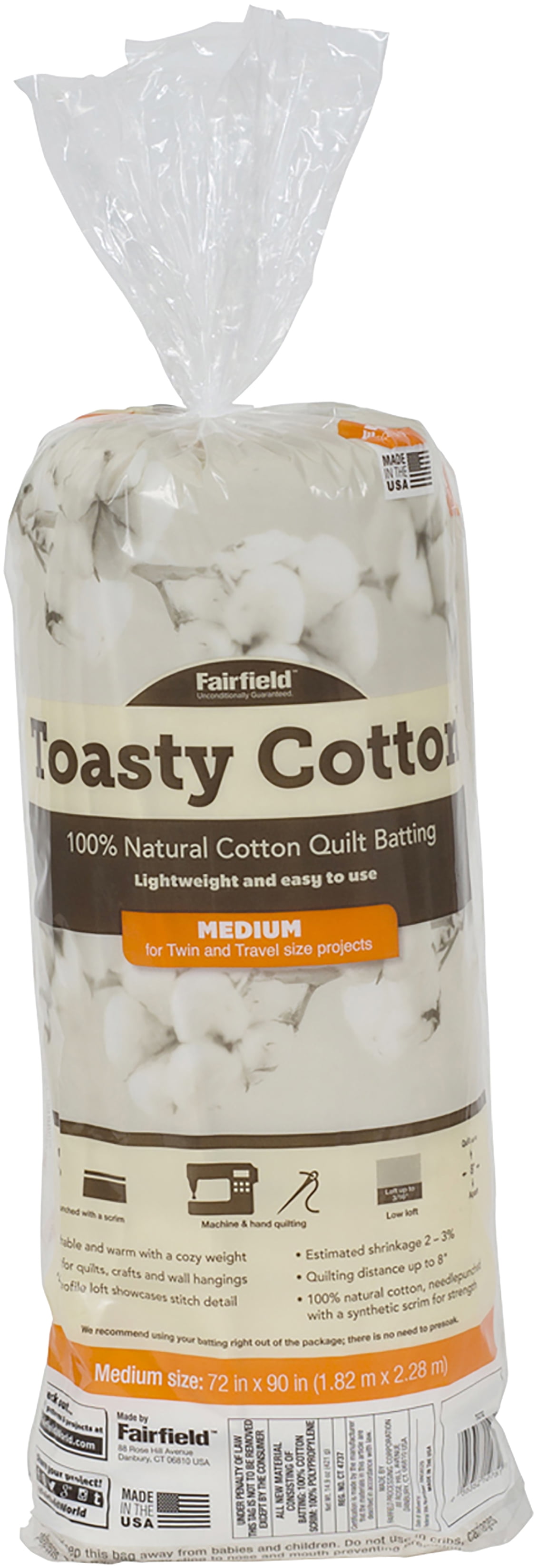 Fairfield Toasty Cotton Quilt Batting72"X90"
