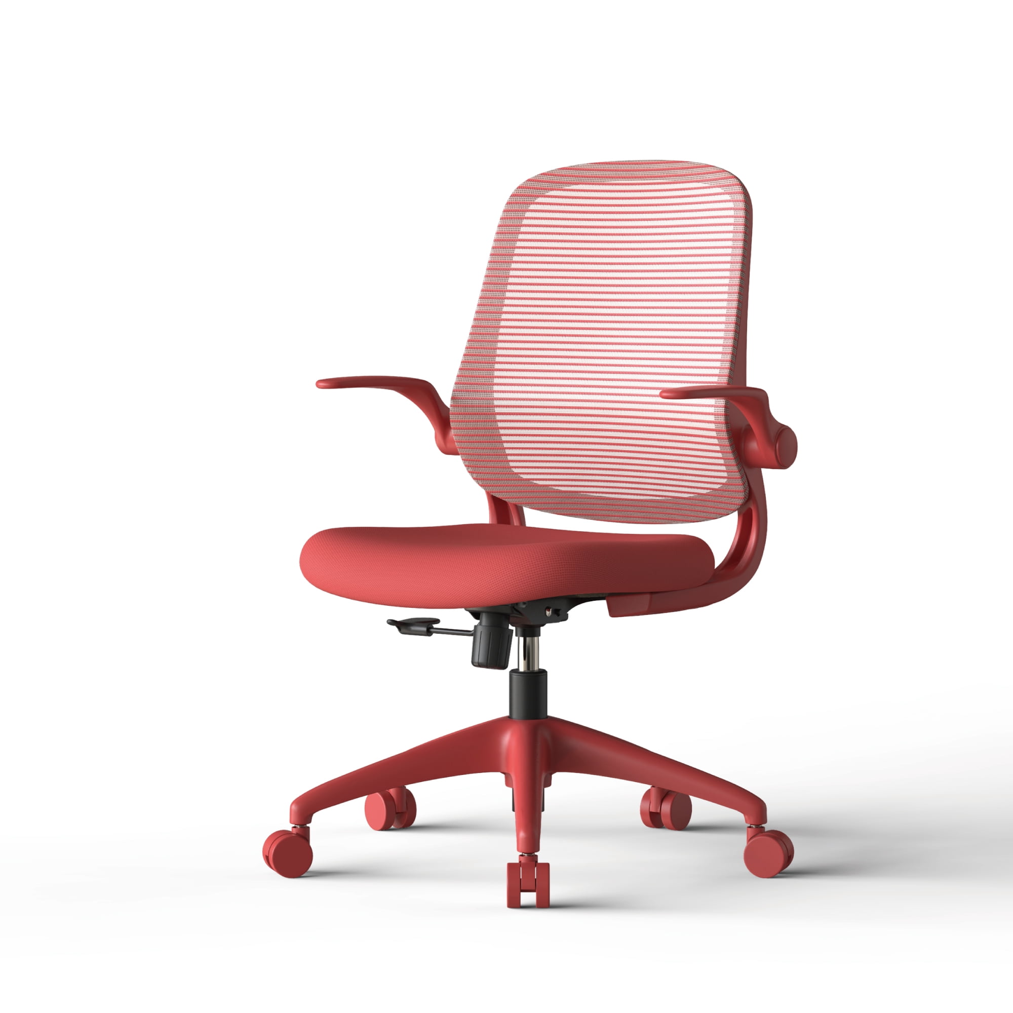 Modern Style Fabric Office Chair with Flip-Up Armrests, Ergonomic Executive Visitor Chair with Breathable Back for Staff Meeting Room, Red