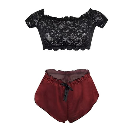 

Womens Dark Red Pajamas Lingerie Set L
