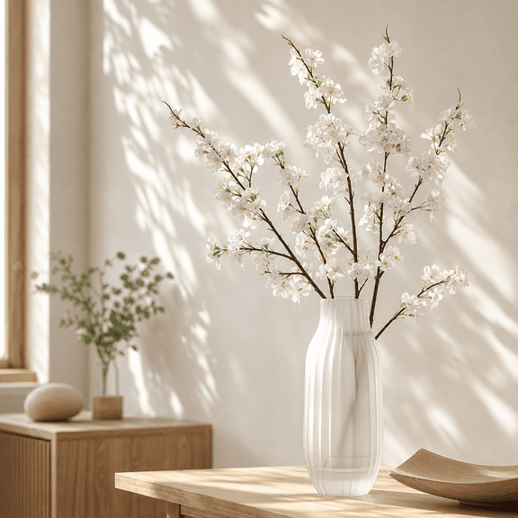 3Pcs Cherry Blossom Branches for Vase,Tutuviw Artificial Cherry Flowers Stems,White Cherry Blossom Long Stems,Spring Summer Decor Faux Silk Cherry Blossom Branches for Home Party Centerpieces