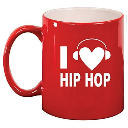 

Ceramic Coffee Tea Mug Cup I heart Love Hip Hop Music Headphones (Red)