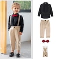 thumbnail image 2 of KYAIGUO 1-11T Boys Formal Suits Set Toddler 4PCS Gentleman Outfit Dress Shirt with Bowtie Trousers with Suspenders Spring Summer Formal Dresswear for Baby Kids, 2 of 9
