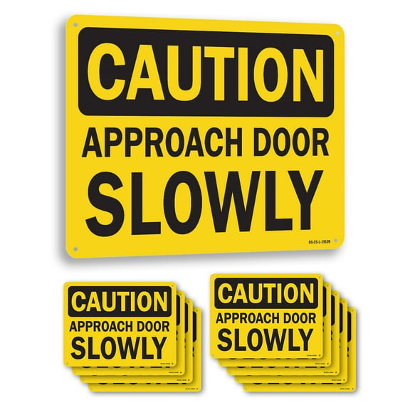 Approach Door Slowly OSHA Caution Rigid Plastic Sign 14 Inch x 10 Inch - 10 Pack