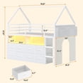 thumbnail image 5 of Twin Size Low Loft Bed with 8 Storage Drawers and Bookcase, House Shaped Bunk Bed with LED Lights,Metal Loft Bed with Ladder,13.4" Safety Guardrail,White, 5 of 8