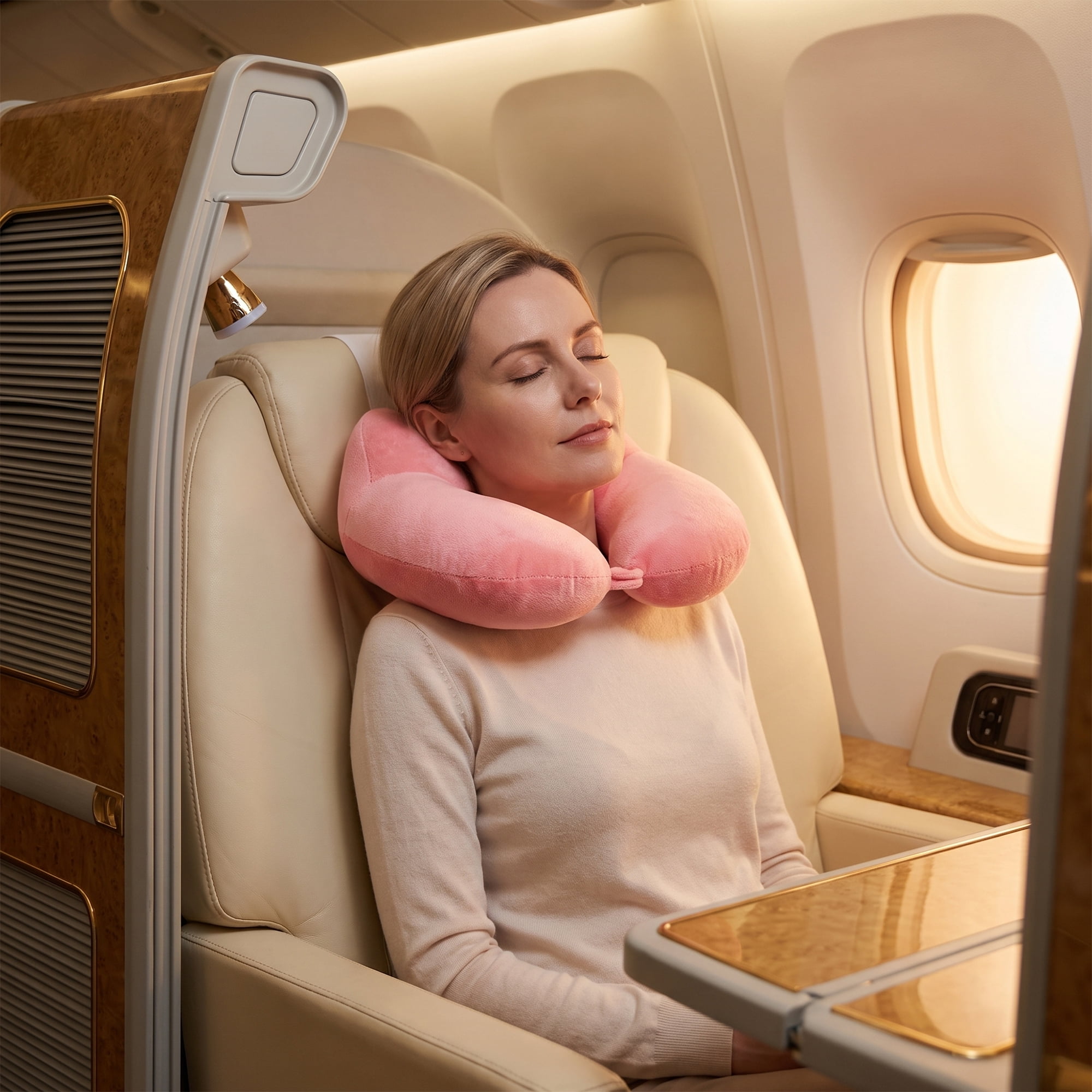 Unique Bargains Memory Foam U Shape Travel Neck Pillow Snap Closure Red 12"x11"x5"