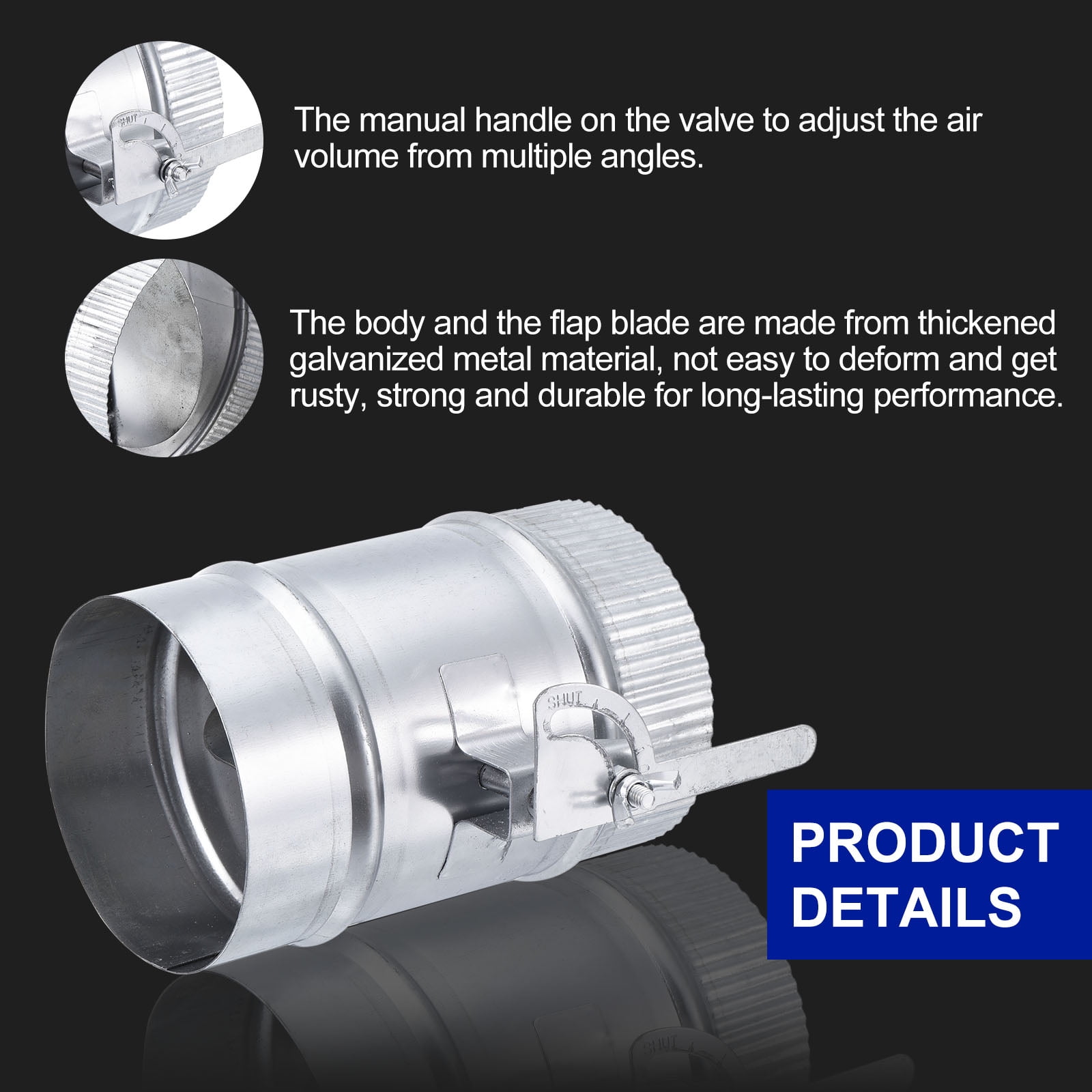 Uxcell Backdraft Damper with Sleeve, 4 Inch, Airflow Ducting Branch Vent Damper Adjustment Handle Galvanized Metal