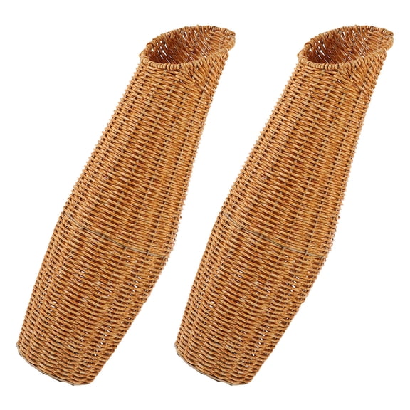 Greenadscape 2Pcs Entryway Tall Floor Vase Light Brown Plastic Imitation Rattan Plant Holder