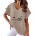 thumbnail image 2 of Spring Tops for Women Viikei Womens Shirts Clearance,Womens Floral Tops for $5 Tops,Women V-neck Print T-Shirts Fashion Comfortable Female Blouses Khaki XXL, 2 of 4
