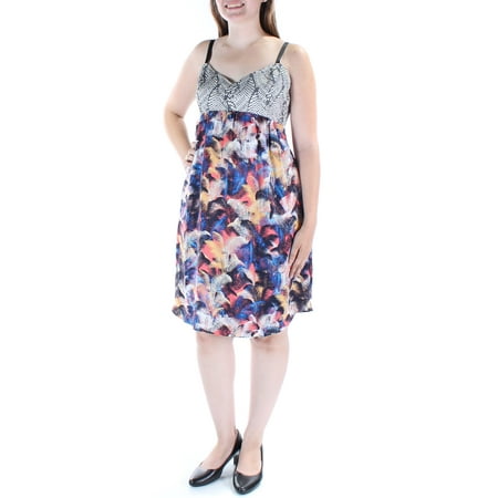 Cotton Empire Waist Chemise - RACHEL ROY Womens Blue Floral Sleeveless V Neck Knee Length Empire Waist Dress Size: 12