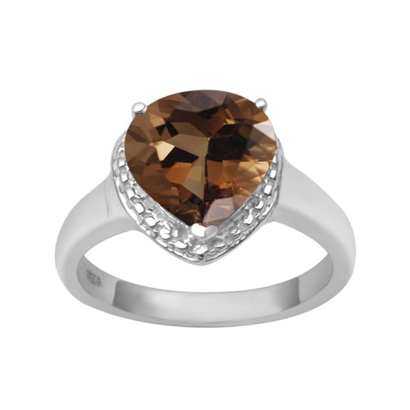 Mooneye 925 Sterling Silver 7mm Heart Shape Smoky Quartz Solitaire Wedding Women Love Ring