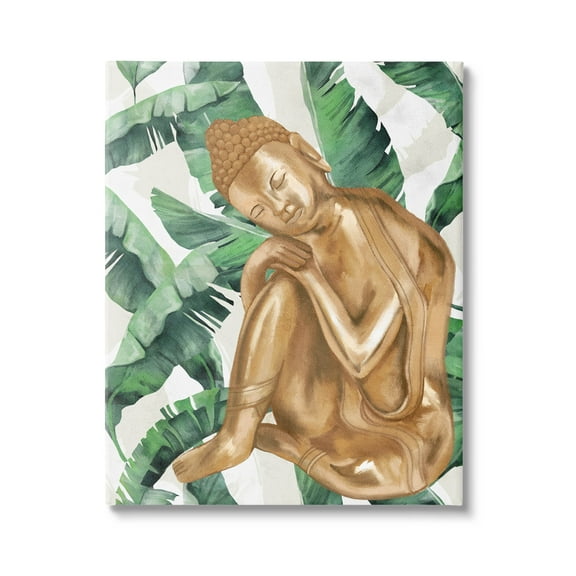 Stupell Industries Tropical Leaves Pattern Buddha Graphic Art Gallery Wrapped Canvas Print Wall Art, Design by Lil' Rue