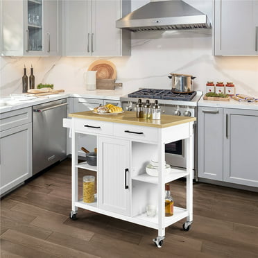 Casual Home Kitchen Island Bar Station, Kitchen Cart With Bar Stools