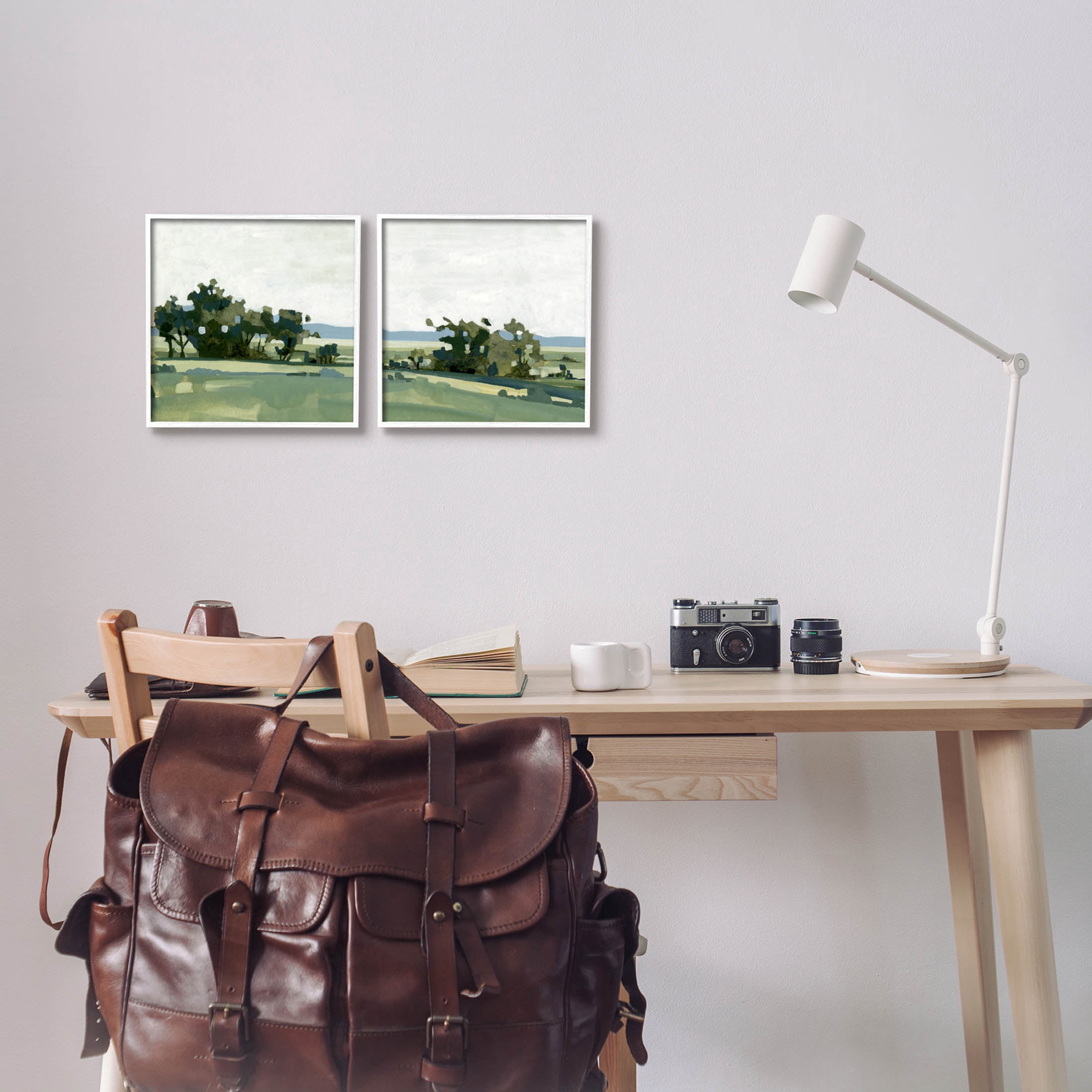 Countryside Grassland Nature Landscape Landscape Painting White Framed Art Print Wall Art, Set of 2