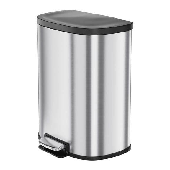 Goldensoil D Shape 13.2 Gallon Kitchen Stainless Steel Step-0n Trash Can,Silver