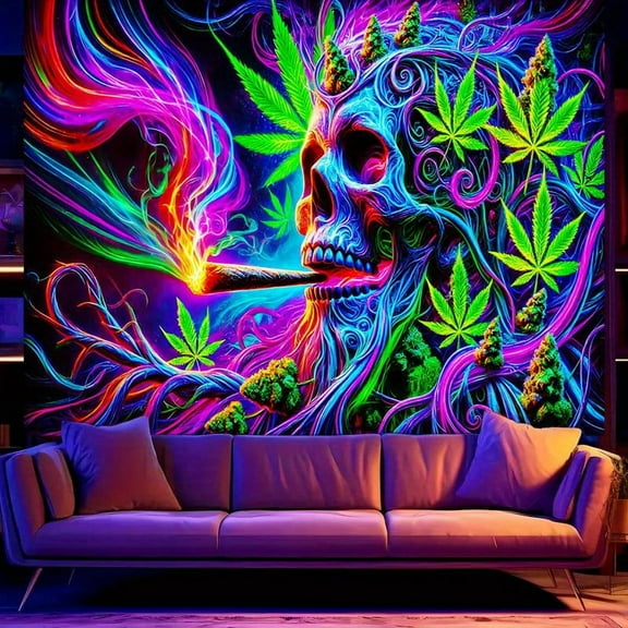 1PC, 2D/Flat polyester fluorescent tapestry, psychedelic forest biological combination, UV black light reaction tapestry 78.74*59.06 inches, very suitable for living room, bedroom, office, home decor