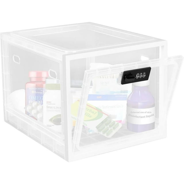 Boîte Verrouillable Boîte de Rangement Verrouillable pour Aliments/collation/médicaments/téléphone, Boîtes Verrouillables avec Code pour Articles Personnels Armoire Verrouillable de Premiers Soins à l'Épreuve des Enfants